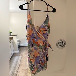 Blossoming Emotion Cream Floral Faux-Wrap Mini Dress